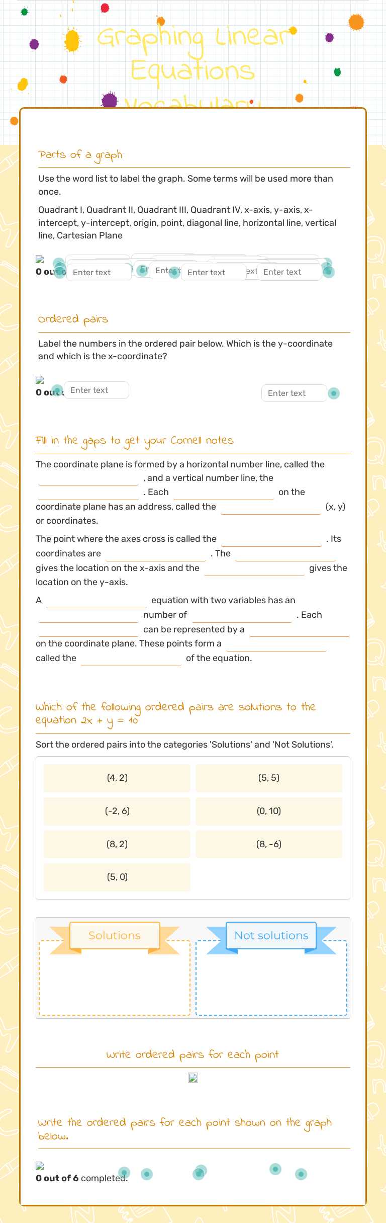 Graphing Linear Equations Vocabulary worksheet preview image