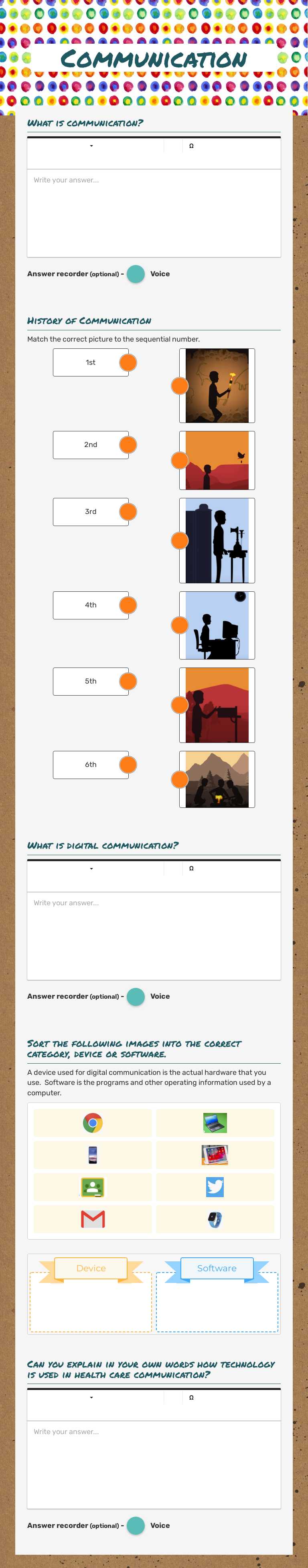 Communication worksheet preview image