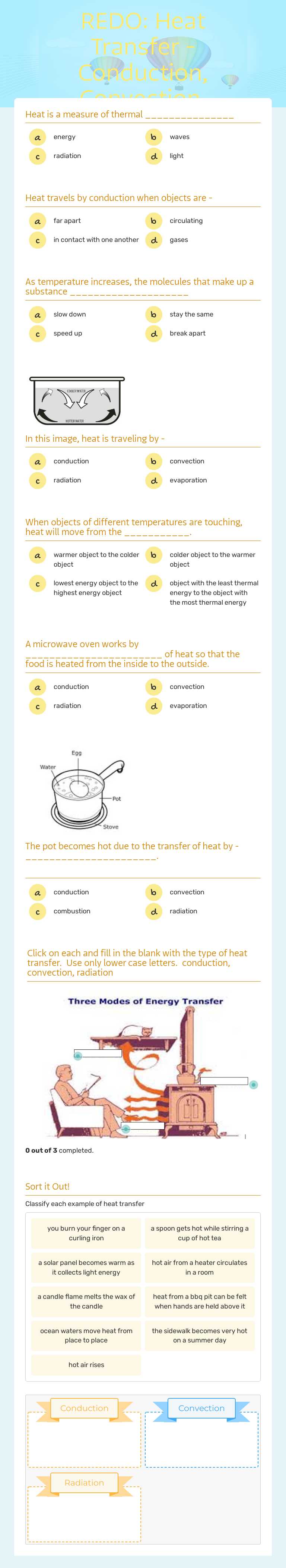 REDO: Heat Transfer - Conduction, Convection, Radiation worksheet preview image
