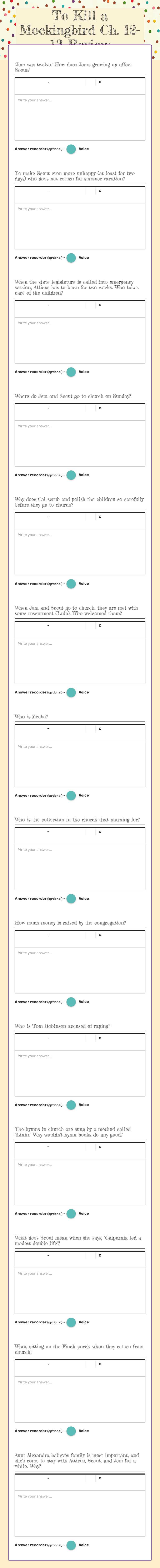 To Kill a 
     Mockingbird       Ch. 12-13 Review Grade 10 worksheet preview