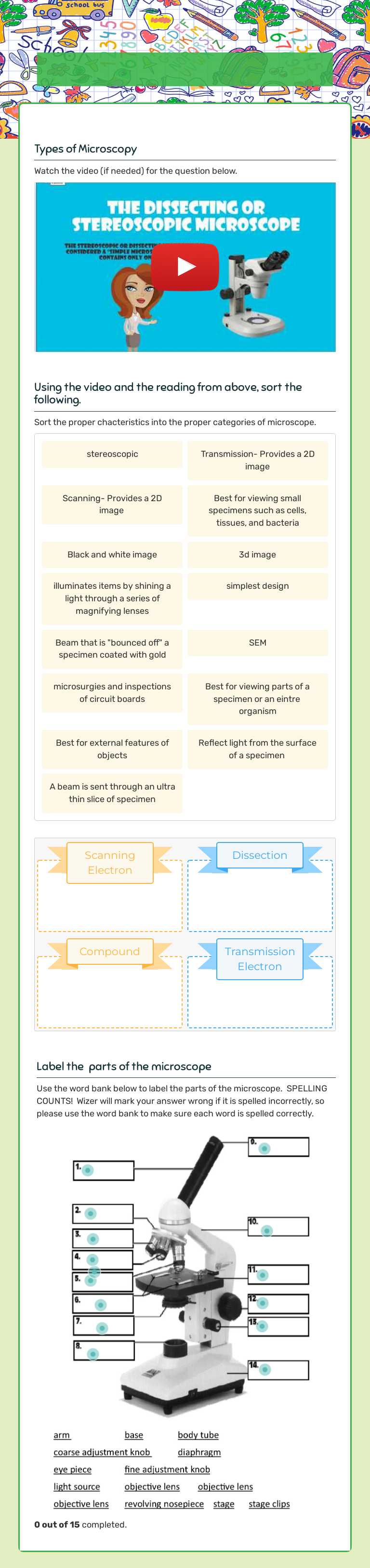 Microscopes worksheet preview image