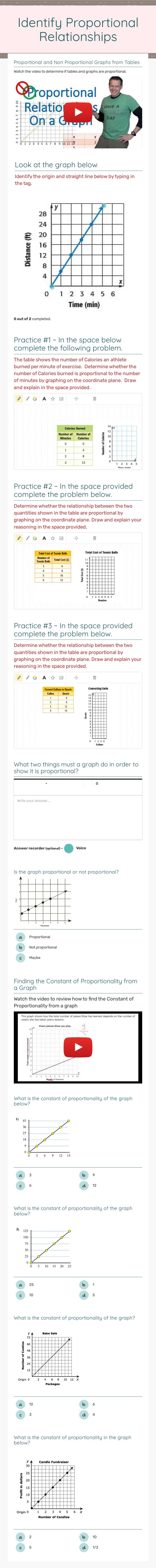 Identify Proportional Relationships Grade 7 worksheet preview