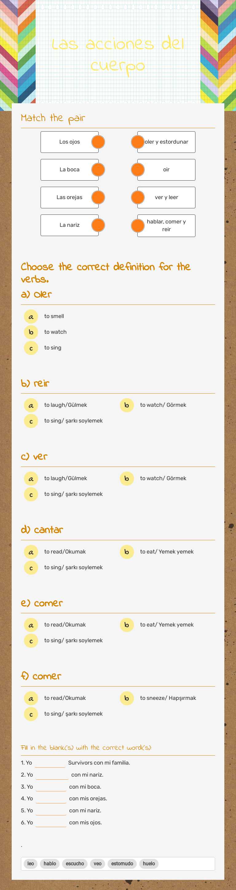 Las acciones del cuerpo worksheet preview image