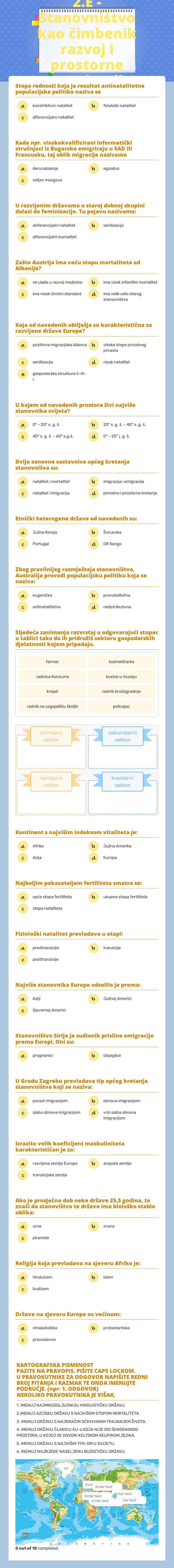 2.E - Stanovništvo kao čimbenik razvoj i prostorne organizacije Grade 10 worksheet preview