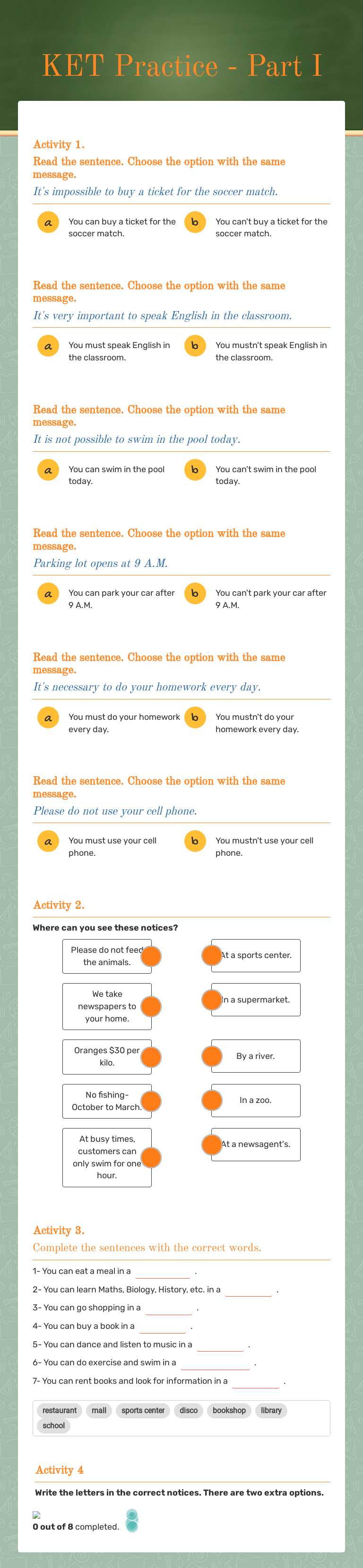 KET Practice - Part I Grade 6 worksheet preview