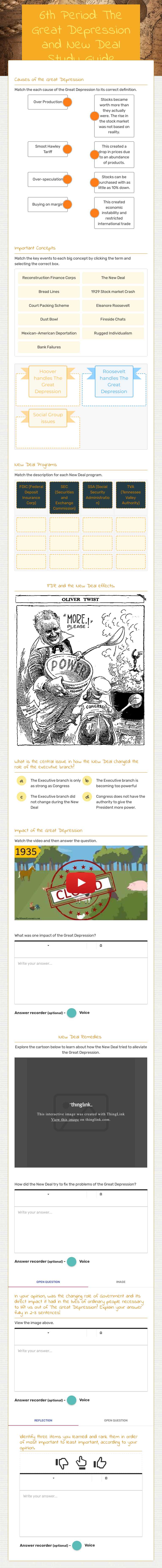 6th Period: The Great Depression and New Deal Study Guide Grade 11 worksheet preview