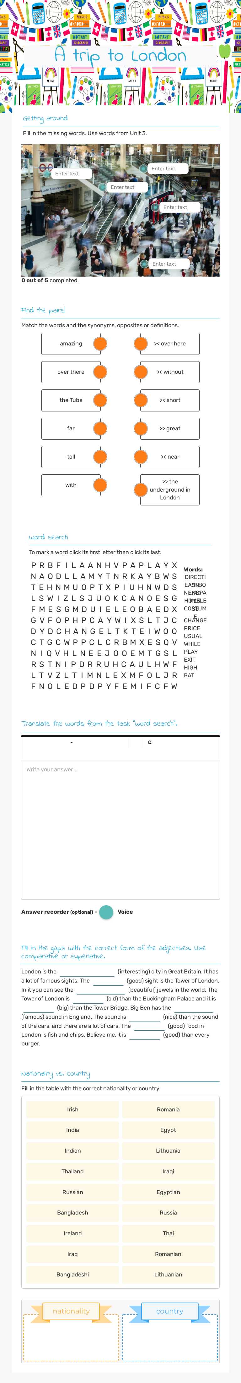 A trip to London worksheet preview image