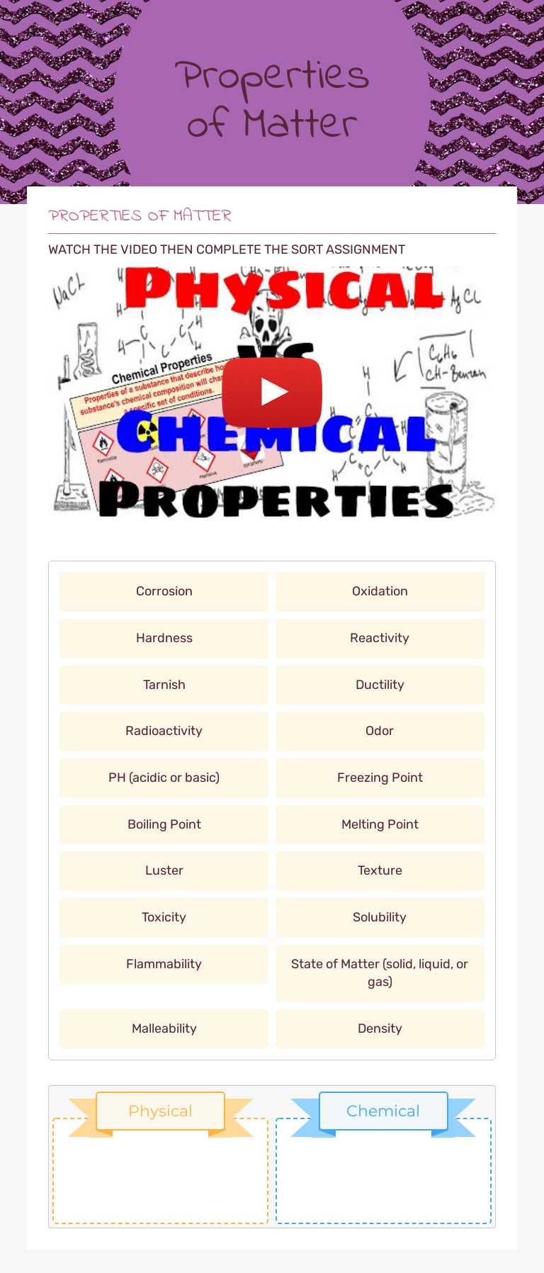 Properties of Matter Grade 6 worksheet preview