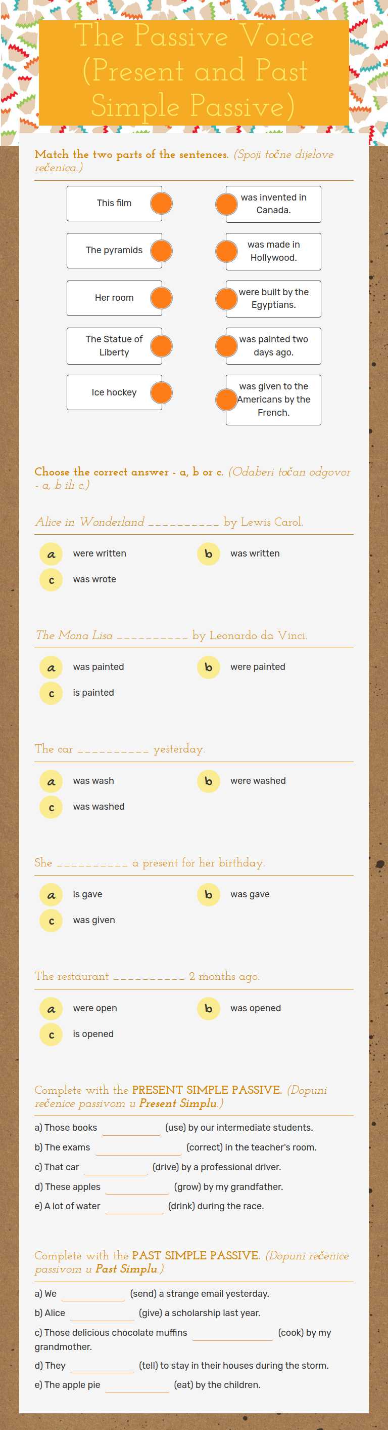 The Passive Voice
(Present and Past Simple Passive) worksheet preview image