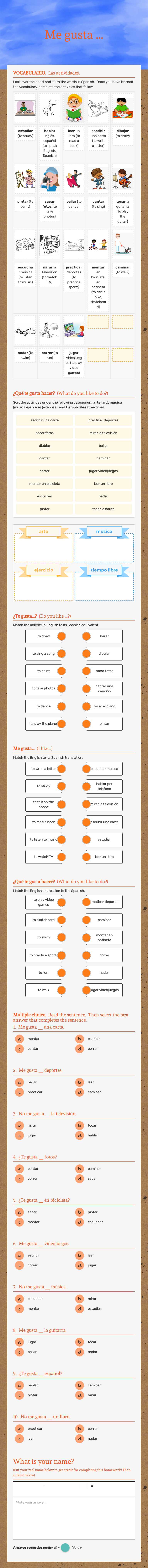 Me gusta ... Grade 5 worksheet preview