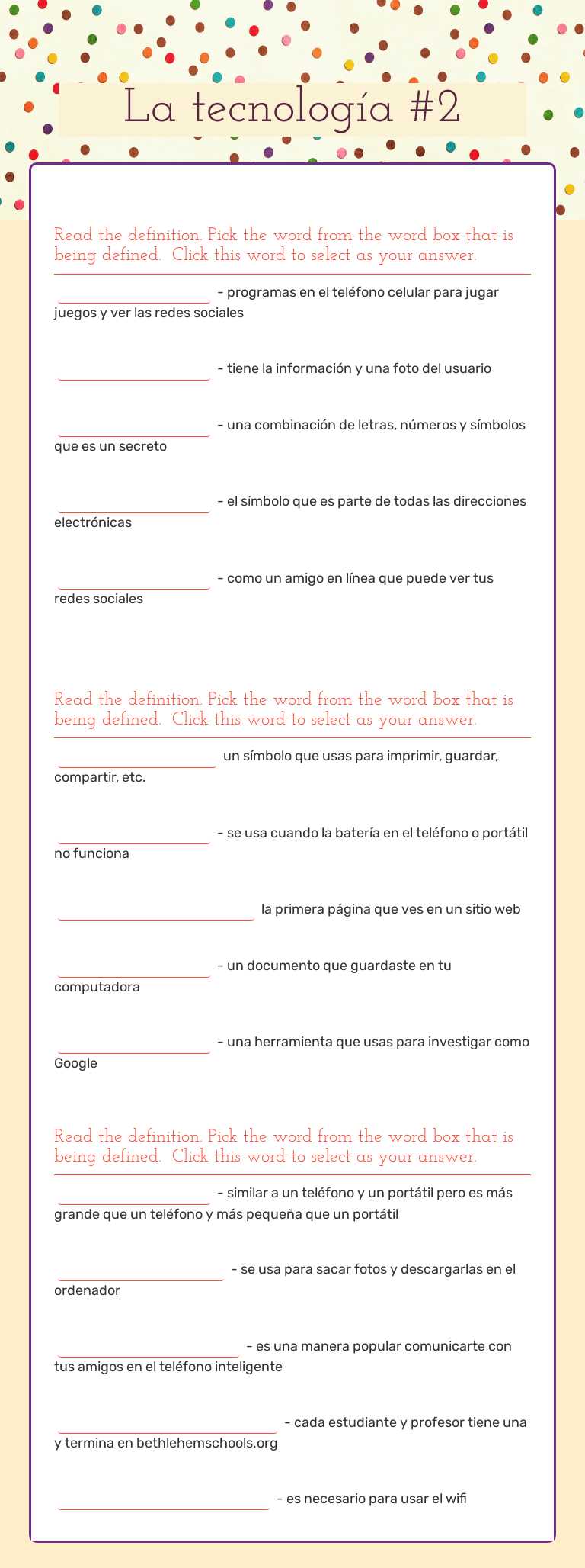 La tecnología #2 worksheet preview image