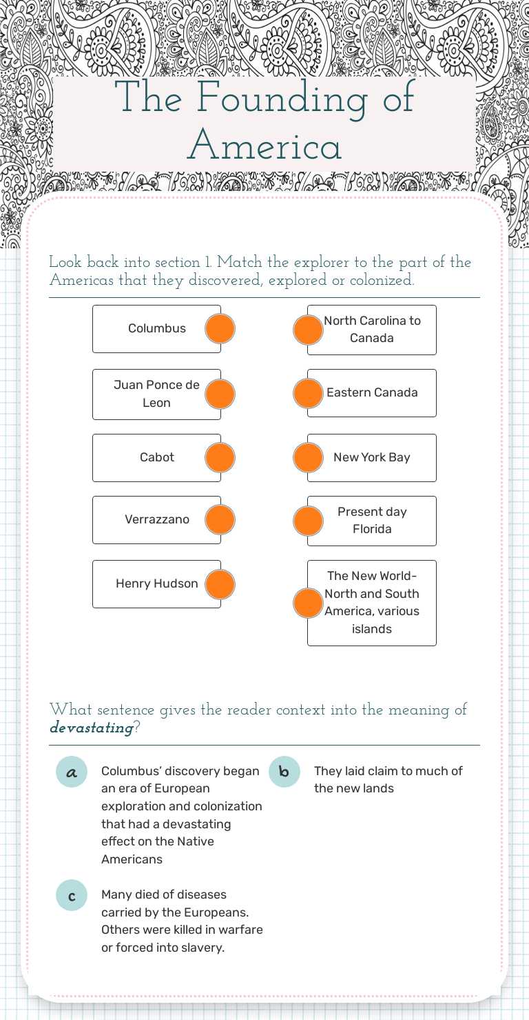 The Founding of America worksheet preview image