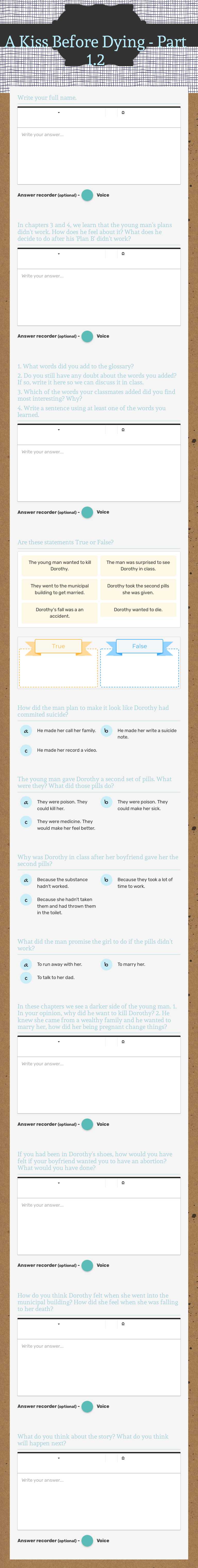 A Kiss Before Dying - Part 1.2 worksheet preview image