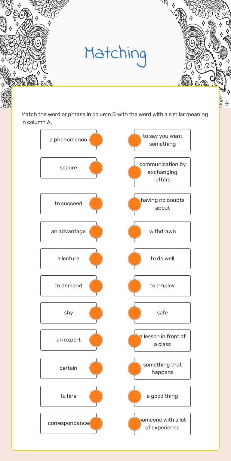 Matching worksheet preview image