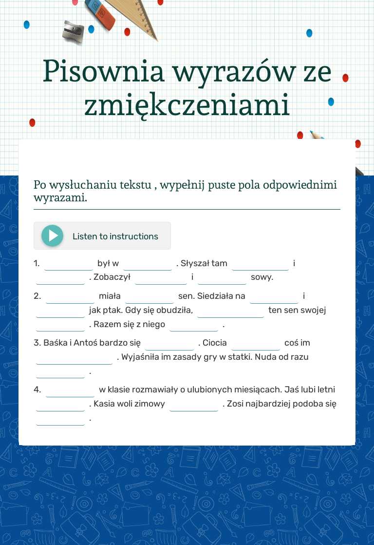Pisownia wyrazów ze zmiękczeniami worksheet preview image