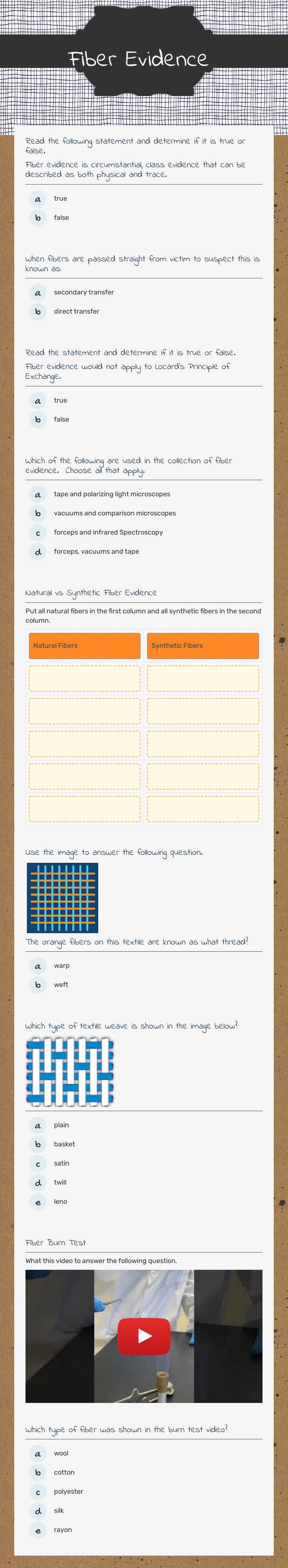 Fiber Evidence worksheet preview image