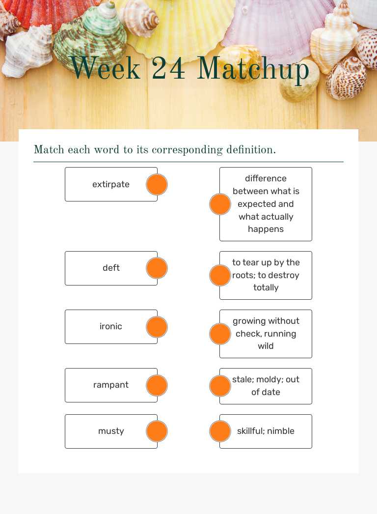 Week 24 Matchup Grade 10 worksheet preview