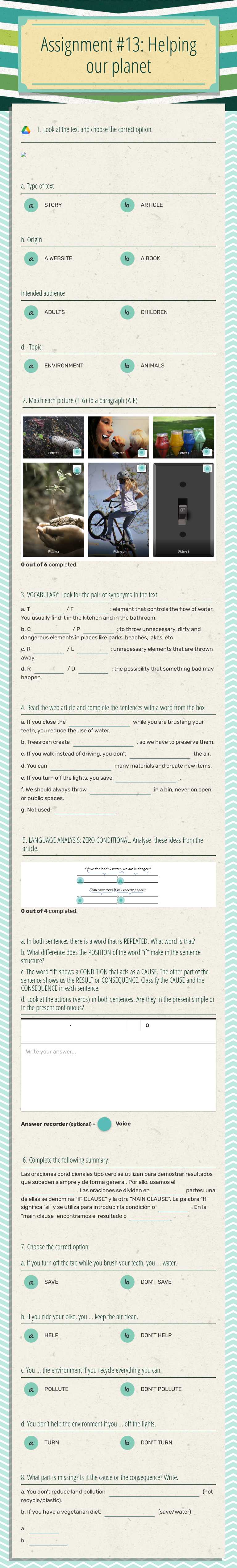 Assignment #13: Helping our planet worksheet preview image