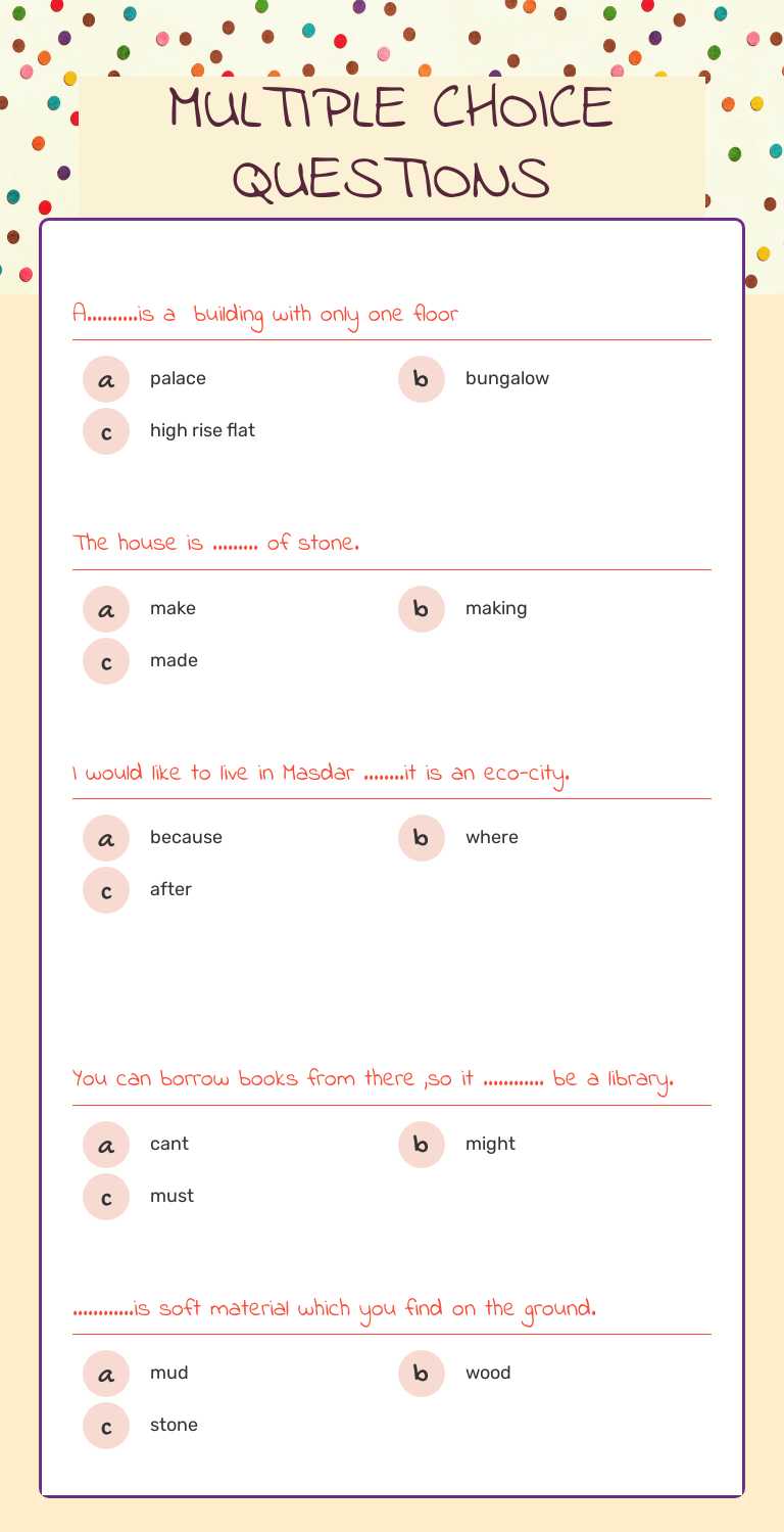 MULTIPLE CHOICE QUESTIONS by mrs zubair Ali | Interactive Worksheet ...