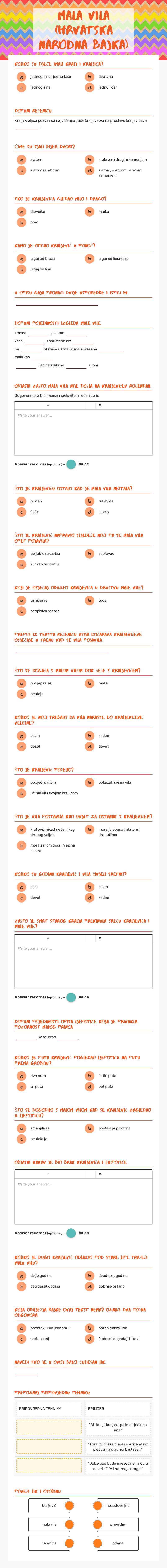 Mala vila (hrvatska narodna bajka) worksheet preview image
