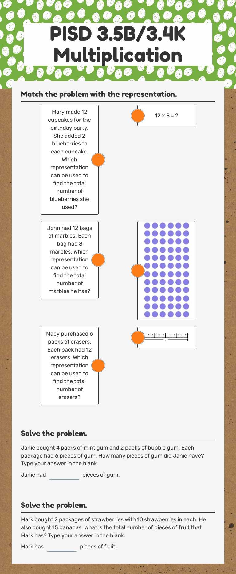 PISD 3.5B/3.4K Multiplication worksheet preview image