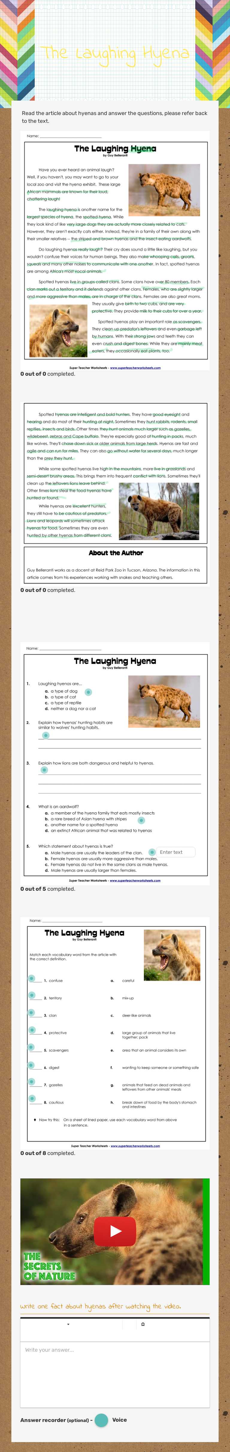 The Laughing Hyena Grade 6 worksheet preview