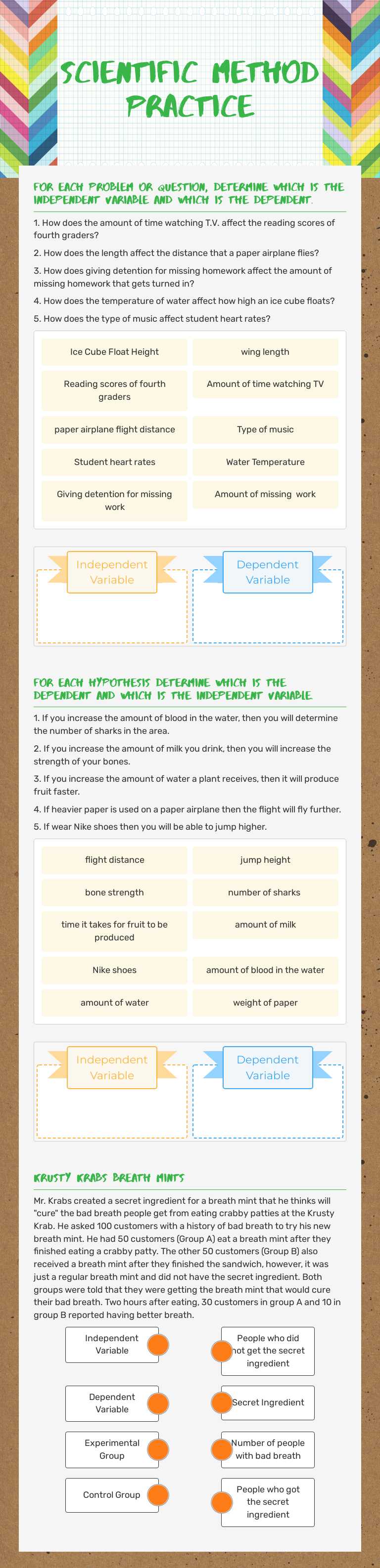 Scientific Method Practice worksheet preview image