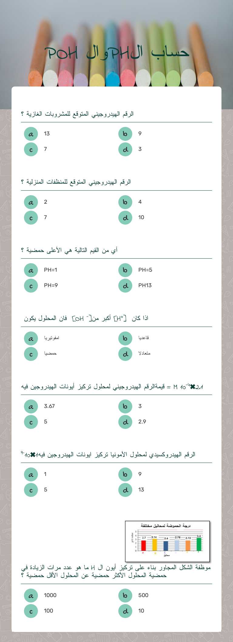 حساب الPHوال POH Grade 12 worksheet preview