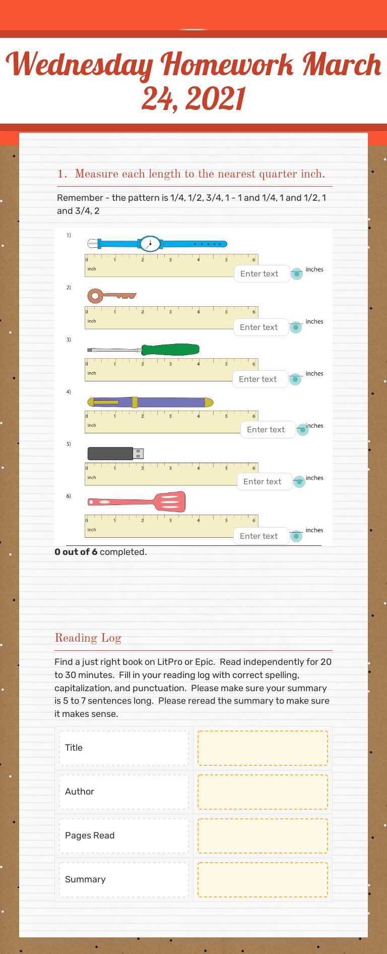 Wednesday Homework March 24, 2021 worksheet preview image