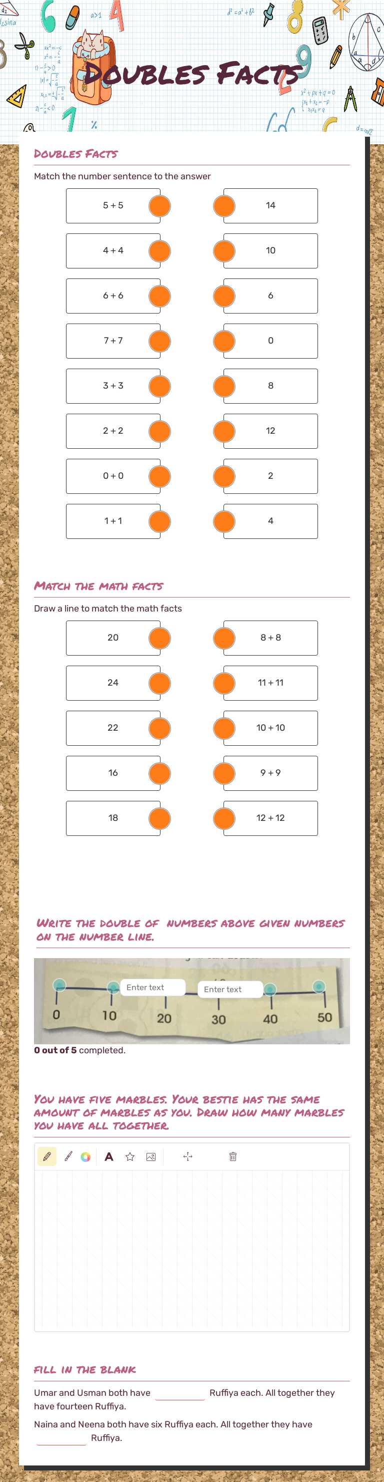 Doubles Facts Grade 1 worksheet preview