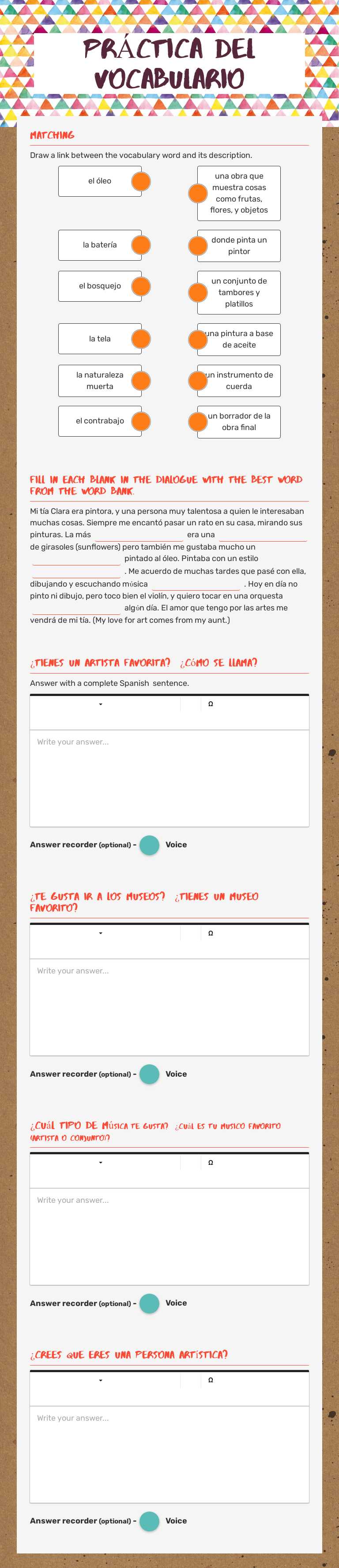 PrÁctica del vocabulario worksheet preview image