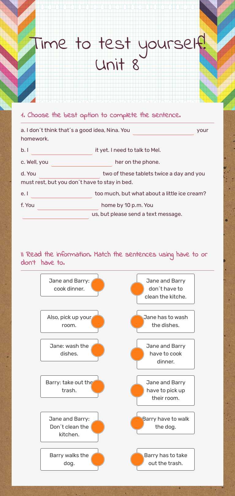 Time to test yourself! Unit 8 worksheet preview image