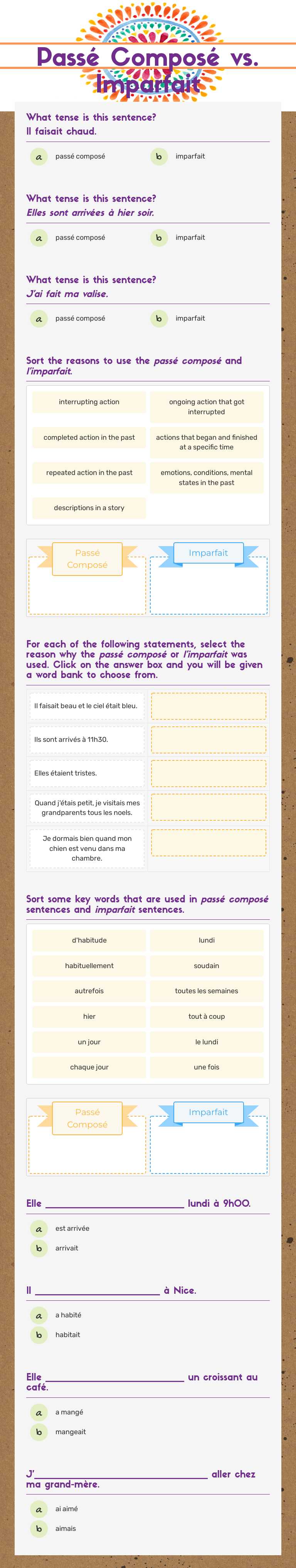 Passé Composé vs. Imparfait worksheet preview image