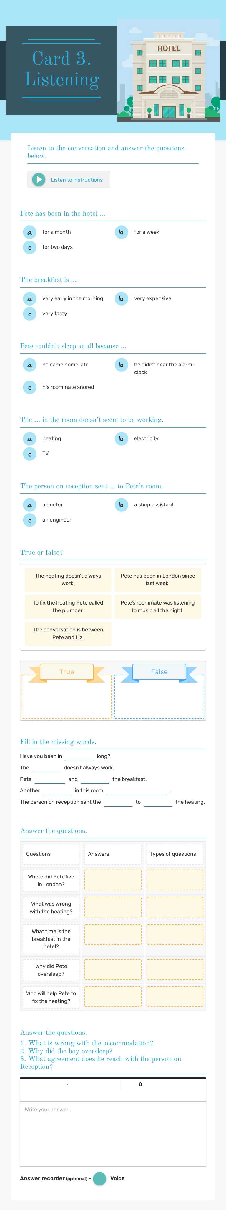 Card 3. Listening worksheet preview image