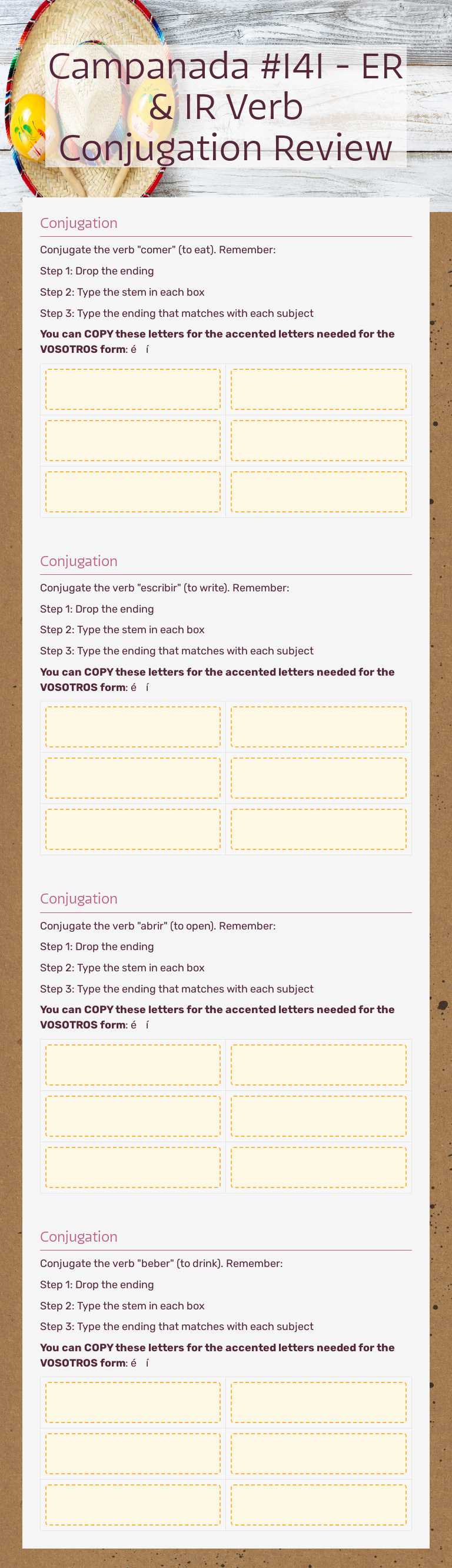 Campanada #141 - ER & IR Verb Conjugation Review Grade 6 worksheet preview