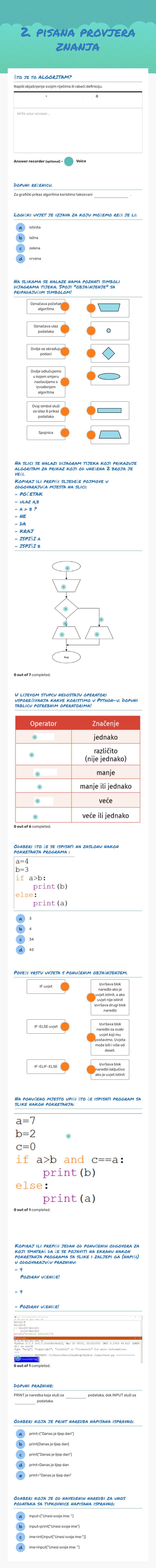 2. pisana provjera znanja Grade 6 worksheet preview