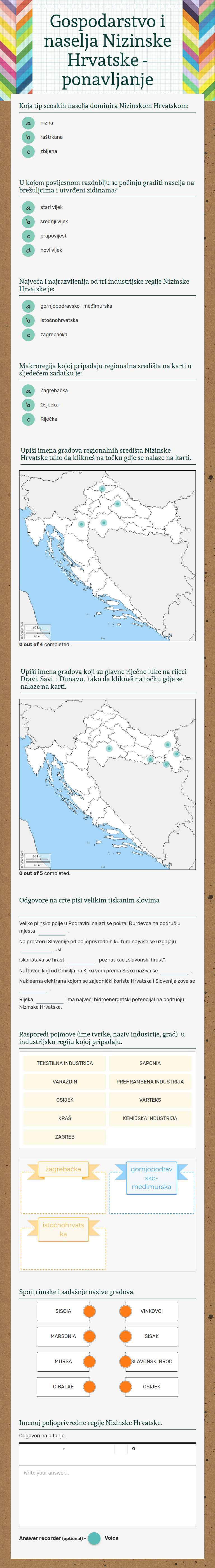 Gospodarstvo i naselja Nizinske Hrvatske - ponavljanje worksheet preview image