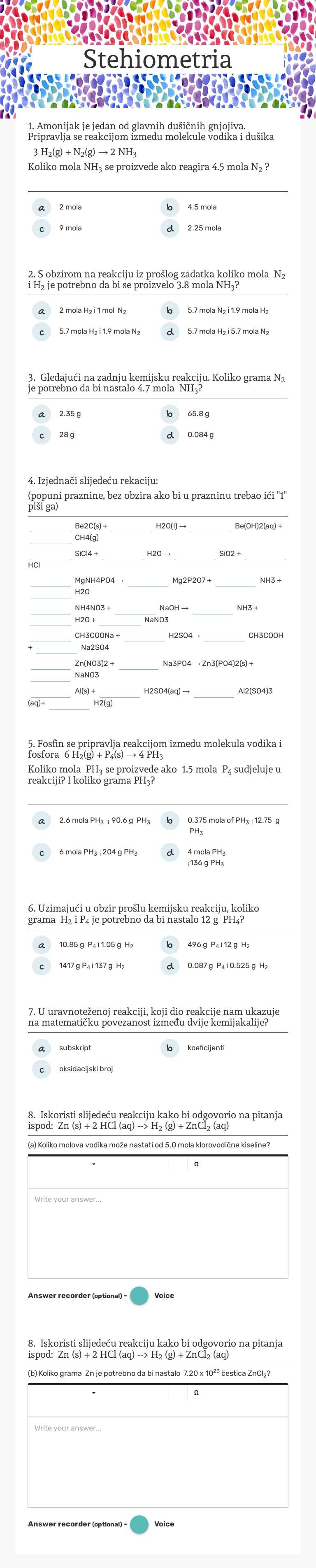Stehiometria Grade 12 worksheet preview