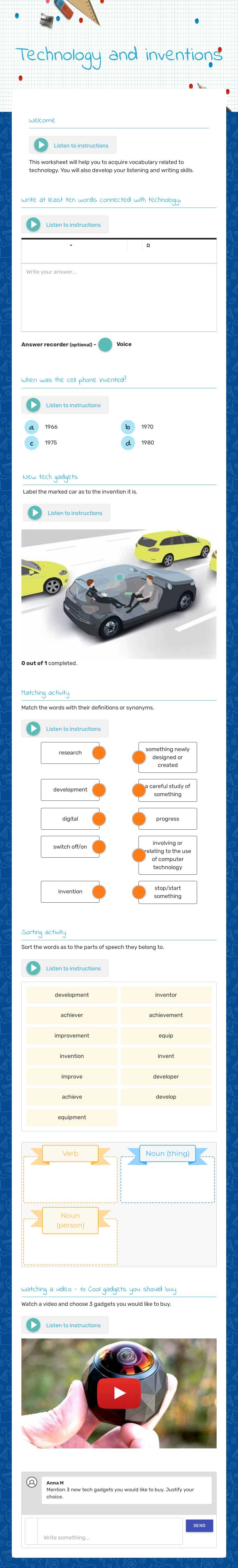 Technology and inventions Grade 1 worksheet preview