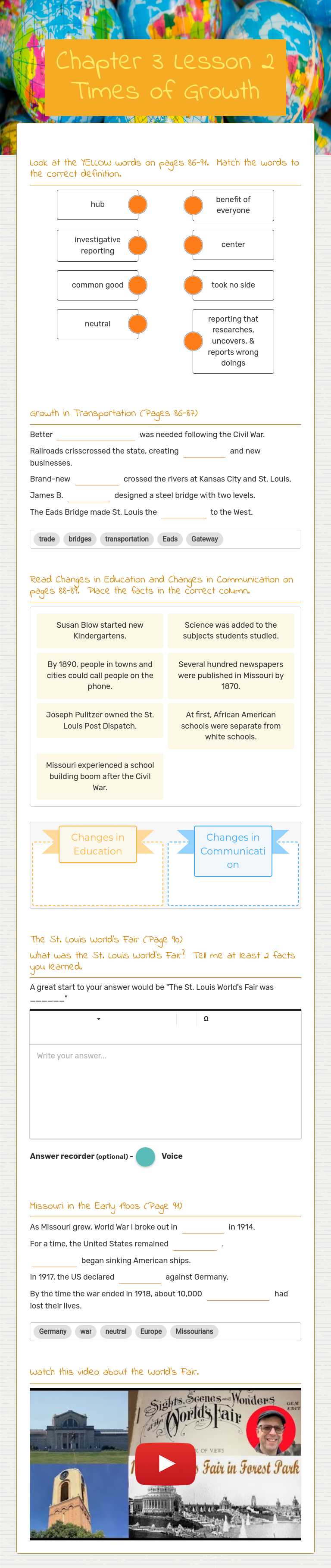 Chapter 3 Lesson 2 Times of Growth worksheet preview image