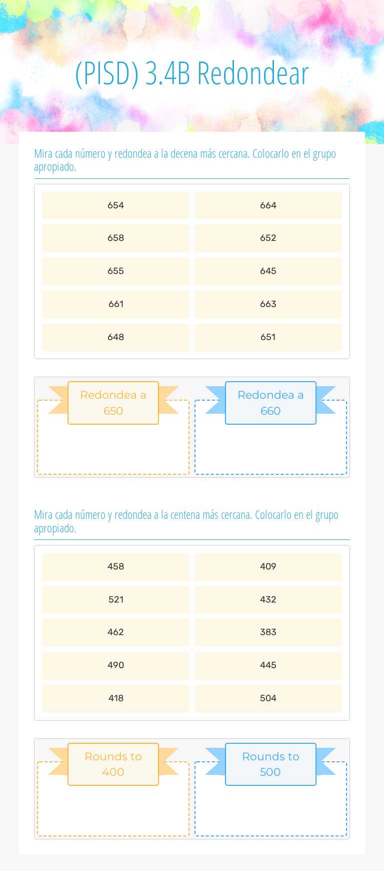 (PISD) 3.4B Redondear Grade 3 worksheet preview