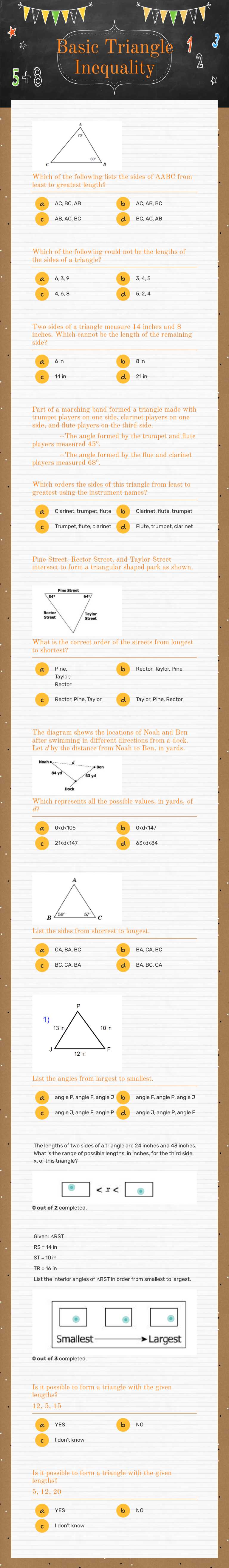 Basic Triangle Inequality worksheet preview image