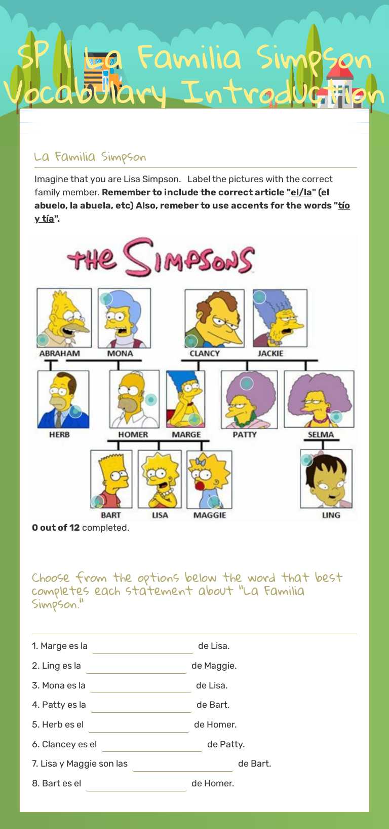 SP 1 La Familia Simpson Vocabulary Introduction worksheet preview image