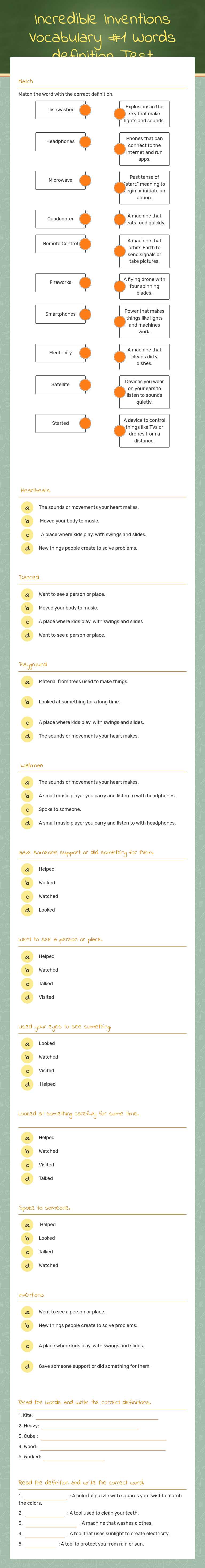 Incredible Inventions  Vocabulary #1  Words definition Test worksheet preview image