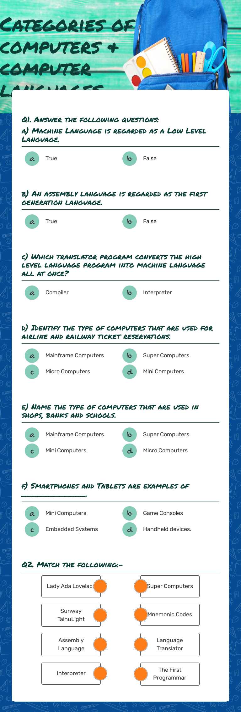 Categories of computers & computer languages worksheet preview image