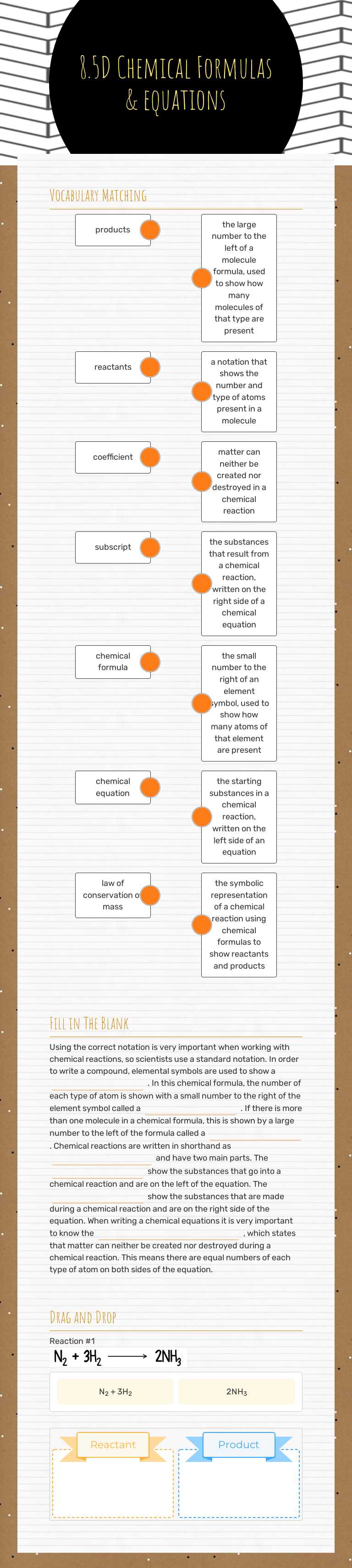 8.5D Chemical Formulas & equations Grade 8 worksheet preview