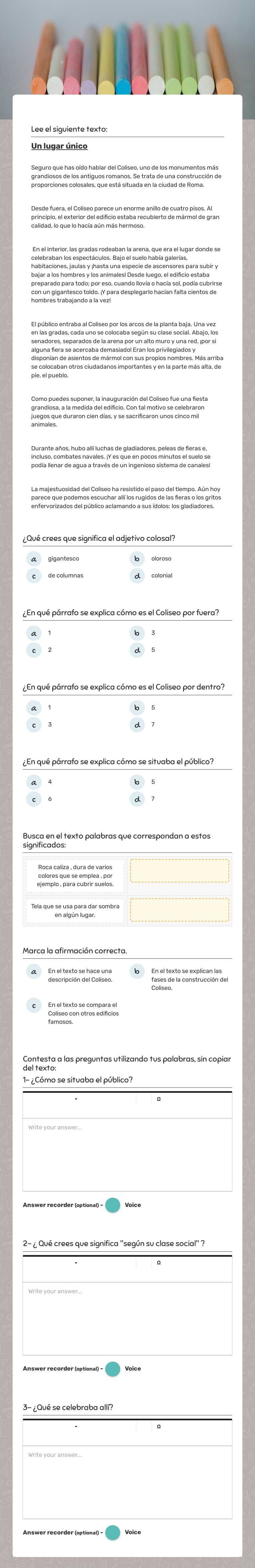 Comprensión lectora Grade 6 worksheet preview