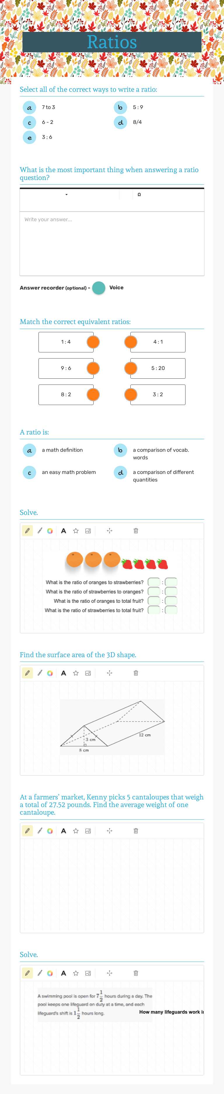 Ratios worksheet preview image