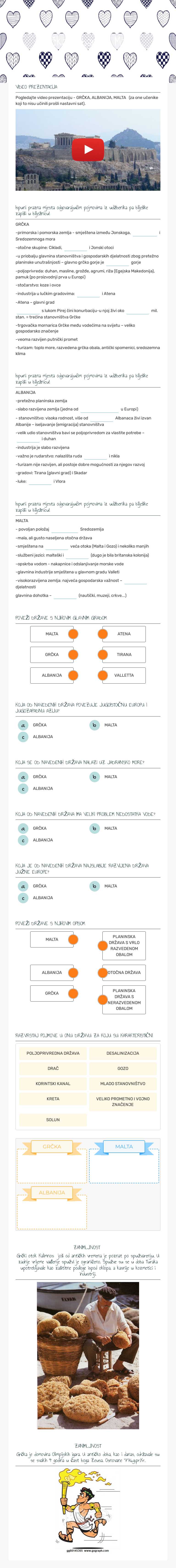 Grčka, Albanija, Malta worksheet preview image