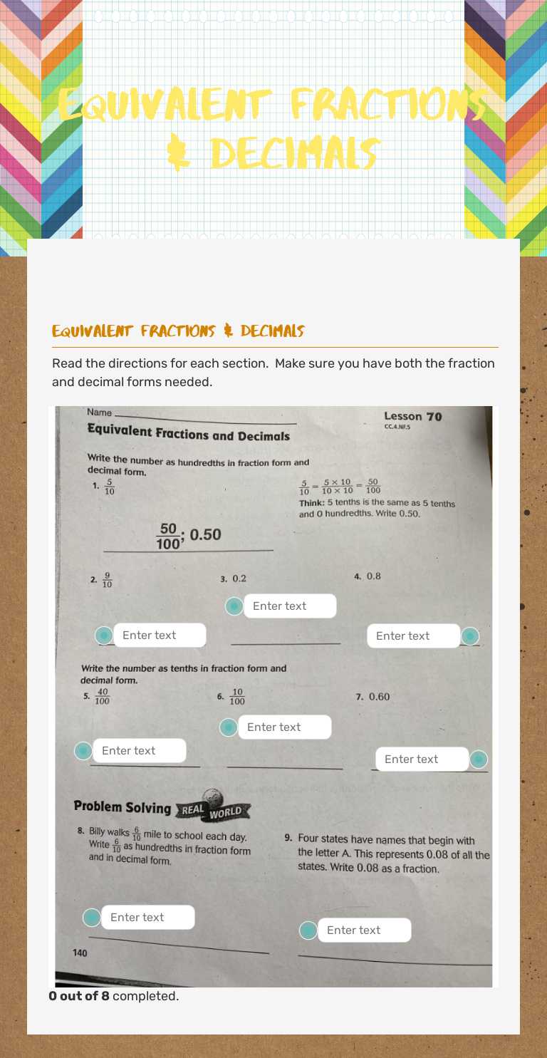 Equivalent Fractions & Decimals worksheet preview image